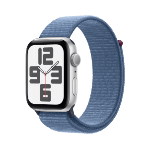 Apple Watch SE GPS with Winter Blue Sport Loop - M/L (44mm Display, Silver Aluminium Case)