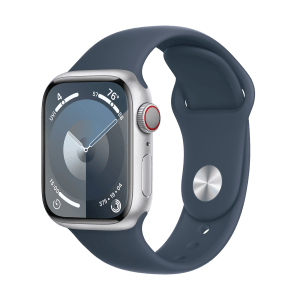 Apple Watch Series 9 GPS+Cellular with Storm Blue Sport Band - S/M (41mm Display, Silver Aluminium Case)