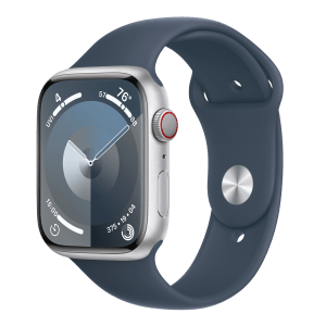 Apple Watch Series 9 GPS+Cellular with Storm Blue Sport Band - S/M (45mm Display, Silver Aluminium Case)