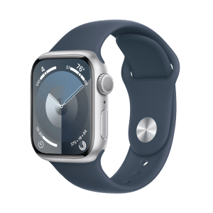 Apple Watch Series 9 GPS with Storm Blue Sport Band - S/M (41mm Display, Silver Aluminium Case)