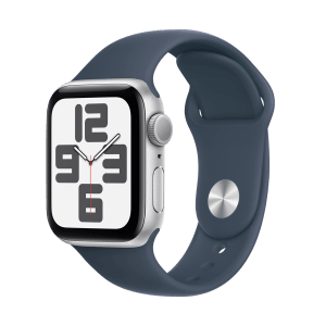 Apple Watch SE GPS with Storm Blue Sport Band - M/L (40mm Display, Silver Aluminium Case)