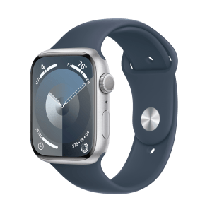 Apple Watch Series 9 GPS with Storm Blue Sport Band - S/M (45mm Display, Silver Aluminium Case)