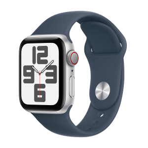 Apple Watch SE GPS+Cellular with Storm Blue Sport Band - M/L (40mm Display, Silver Aluminium Case)