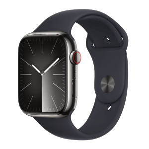 Apple Watch Series 9 GPS+Cellular with Midnight Sport Band - S/M (45mm Display, Graphite Stainless Steel Case)