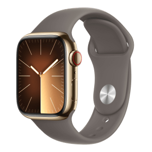 Apple Watch Series 9 GPS+Cellular with Clay Sport Band - S/M (41mm Display, Gold Stainless SteelCase)