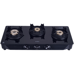 elica CREST 370 J NERO 3 Burner Manual Gas Stove (Brass Burner, Black)