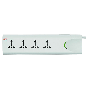 GM E-Book 10 Amps 4 Sockets Spike Guard With Single Switch (2 Meters, Child Safety Shutter, 3060, White)