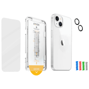 ESSE Armor360 Back Case, Tempered Glass, Cam & Cable Protector 4in1 Combo for iPhone 15 (Microdots Technology, Transparent)