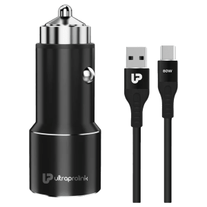 ultraprolink Mach 125 125 Watts 2 USB Ports Type C and Type A Car Charging Adapter with Cable (Multi Layer Protection, UM1160, Black)