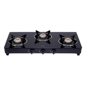 Elica 703 CT VETRO BK OR SS Toughened Glass Top 3 Burner Manual Gas Stove (ISI Certified, Black)