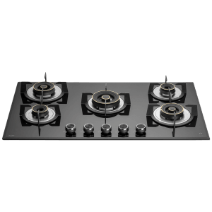 KAFF ALN 865 Glass Top 5 Burner Automatic Hob (Matt Enameled Pan Support, Black)