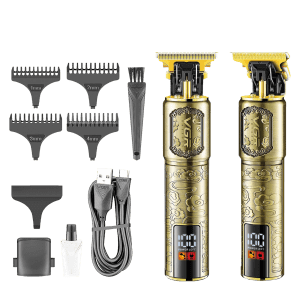 VGR V-073 Rechargeable Cordless Wet & Dry Trimmer for Hair Clipping, Beard, Moustache, Body Grooming & Intimate Areas with 4 Length Settings for Men (240min Runtime, LED Display, Gold)