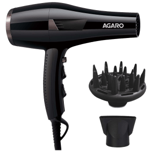 AGARO Turbo Pro Hair Dryer with 3 Heat Settings & Cool Shot (Diffuser, Black)