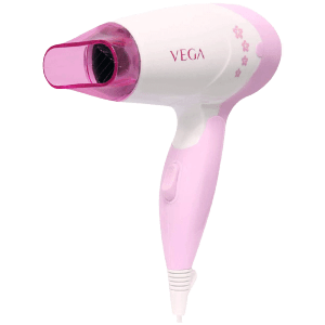 VEGA Insta Glam Hair Dryer with 2 Heat Settings (Overheat Protection, White & Pink)