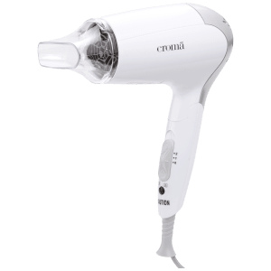 Croma Hair Dryer with 2 Heat Settings (Dual Voltage Knob, White)