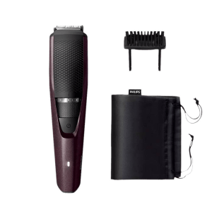 PHILIPS 3000 Series Rechargeable Cordless Wet & Dry Trimmer for Beard & Moustache with 20 Length Settings for Men (60min Runtime, LED Charge Indicator, Wine)