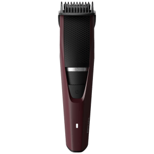 PHILIPS 3000 Series Rechargeable Cordless Wet & Dry Trimmer for Beard & Moustache with 10 Length Settings for Men (60min Runtime, LED Charge Indicator, Wine)