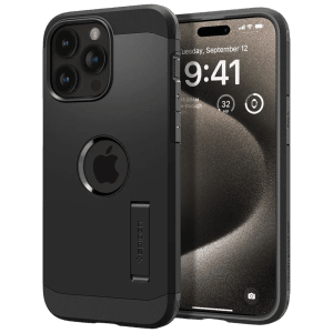 spigen Tough Armor MagFit TPU and PC Back Cover for iPhone 15 Pro Max (Built-in Kickstand, Black)