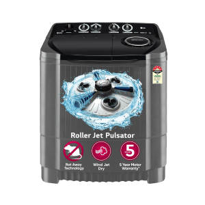 LG 8.5 kg 5 Star Semi Automatic Washing Machine with Roller Jet Pulsator (P8535SKMZ.ABMQEIL, Middle Black)