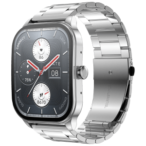 amazfit Pop 3S Smartwatch with Bluetooth Calling (49.7mm AMOLED Display, IP68 Water Resistant, Metallic Silver Strap)