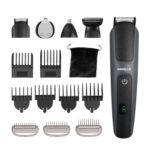 HAVELLS SUPER 15-in-1 Rechargeable Cordless Grooming Kit for Hair, Beard, Body Groomer, Nose & Ear for Men (120min Runtime, IPX7 Waterproof, Black)