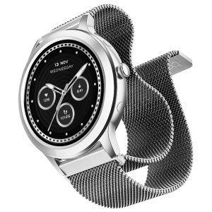 boAt Enigma R32 Smartwatch with Bluetooth Calling (33.5mm TFT AMOLED Display, IP67 Sweat Resistant, Classic Silver Strap)