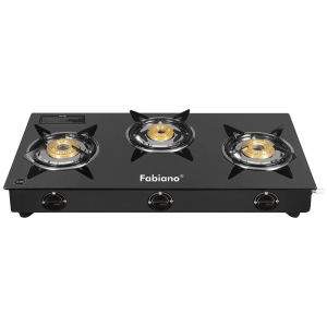 Fabiano FAB3BRSTARLINEAUTO Toughened Glass Top 3 Burner Automatic Gas Stove (Tri-Pin Burners, Black)