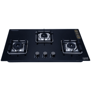 Croma Toughened Glass Top 3 Burner Automatic Hob (Double Drip Tray, Black)