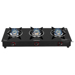 Fabiano FAB-3BRN Glass Top 3 Burner Manual Gas Stove (High Efficiency Burners, Black)