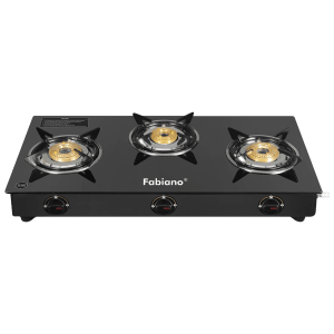 Fabiano FAB-3BR STARLINE Toughened Glass Top 3 Burner Manual Gas Stove (Tri-Pin Burners, Black)