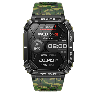 FIRE-BOLTT Combat Smartwatch with Bluetooth Calling (49.5mm TFT Display, IP68 Water Resistant, Camo Green Strap)