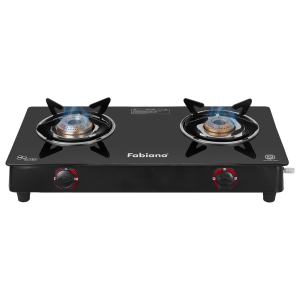 Fabiano FAB2BRNAUTO Toughened Glass 2 Burner Automatic Gas Stove (Pan Support, Black)