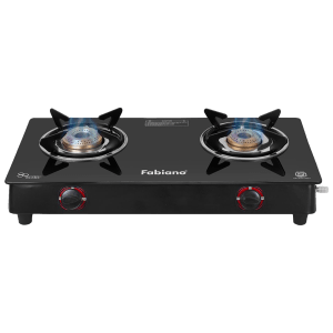 Fabiano FAB2BRNSMART Toughened Glass Top 2 Burner Manual Gas Stove (High Efficiency Burner, Black)