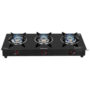 Fabiano FAB3BRNSMARTAUTO Toughened Glass 3 Burner Automatic Gas Stove (Rust Proof, Black)