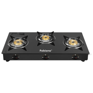 Fabiano Toughened Glass Top 3 Burner Manual Gas Stove(Heat Resistant, Black)