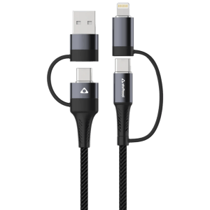 stuffcool Quad Lightning To Type C, Type C to C, Type C, Lightning 3.2 Feet (1M) 4-in1 Cable (Universal Compatibility, Black)