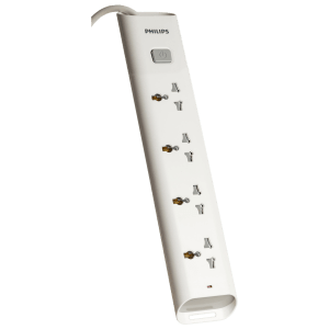 PHILIPS 10 Amps 4 Sockets Power Multiplier (1.2 Meters, Child Safety Shutter, CHP2442W/94, White)