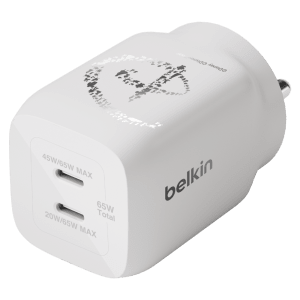 belkin D100 Mickey 65W Type C 2-Port Fast Charger (Adapter Only, Integrated GaN Technology, White)