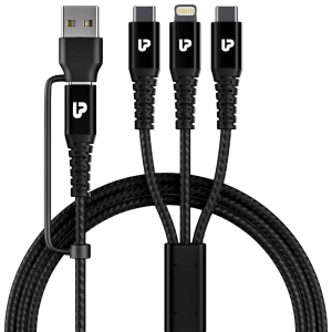 ultraprolink Trio Link Plus Type A to Type C, Type C to Type C, Lightning 4.92 Feet (1.5M) 3-in1 Cable (Nylon Braided, Black)