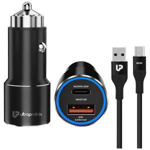 ultraprolink Mach 125 125 Watts 2 USB Ports Type C and Type A Car Charging Adapter with Cable (Multi Layer Protection, UM1160, Black)