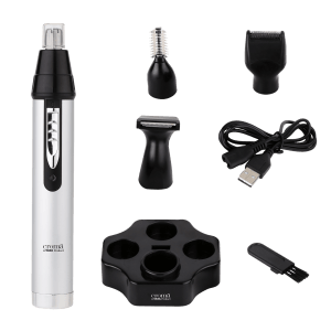 Croma 4-in-1 Rechargeable Cordless Grooming Kit for Nose, Ear, Eyebrow, Beard & Moustache for Men & Women (40min Runtime, Water Resistant, Black)