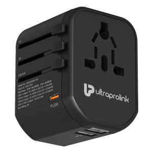 ultraprolink TravelMate 3 Plugs Travel Adapter (Worldwide Voltage Compatible, UM1005WTA-PD, Black)