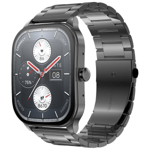 amazfit Pop 3S Smartwatch with Bluetooth Calling (49.7mm HD AMOLED Display, IP68 Water Resistant, Metallic Black Strap)