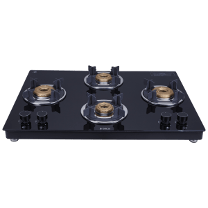 Elica 694 CT VETRO 2J (TKN CROWN DT SERIES) Toughened Glass Top 4 Burner Manual Gas Stove (Ultra Slim Frame, Black)