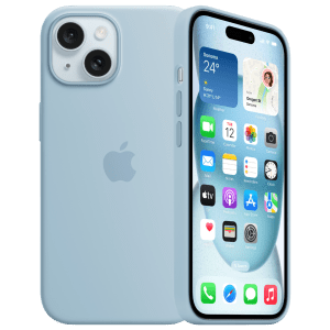 Apple Soft Silicone Back Cover for Apple iPhone 15 (Supports Wireless Charging, Light Blue)