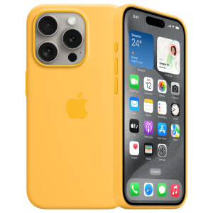 Apple Soft Silicone Back Cover for Apple iPhone 15 Pro Max (Supports Wireless Charging, Sunshine)