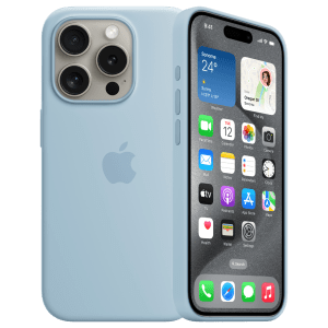 Apple Soft Silicone Back Cover for Apple iPhone 15 Pro (Supports Wireless Charging, Light Blue)