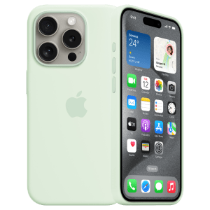 Apple Soft Silicone Back Cover for Apple iPhone 15 Pro Max (Supports Wireless Charging, Soft Mint)