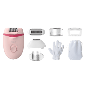 PHILIPS Satinelle Essential Corded Wet & Dry Epilator for Arms, Legs & Intimate Areas with 5 Interchangeable Heads (Efficient Epilation System, Pink)