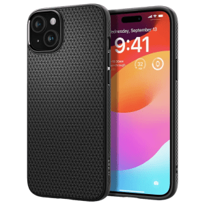 spigen Liquid Air Soft TPU Back Cover for iPhone 15 (Air Cushion Technology, Matte Black)